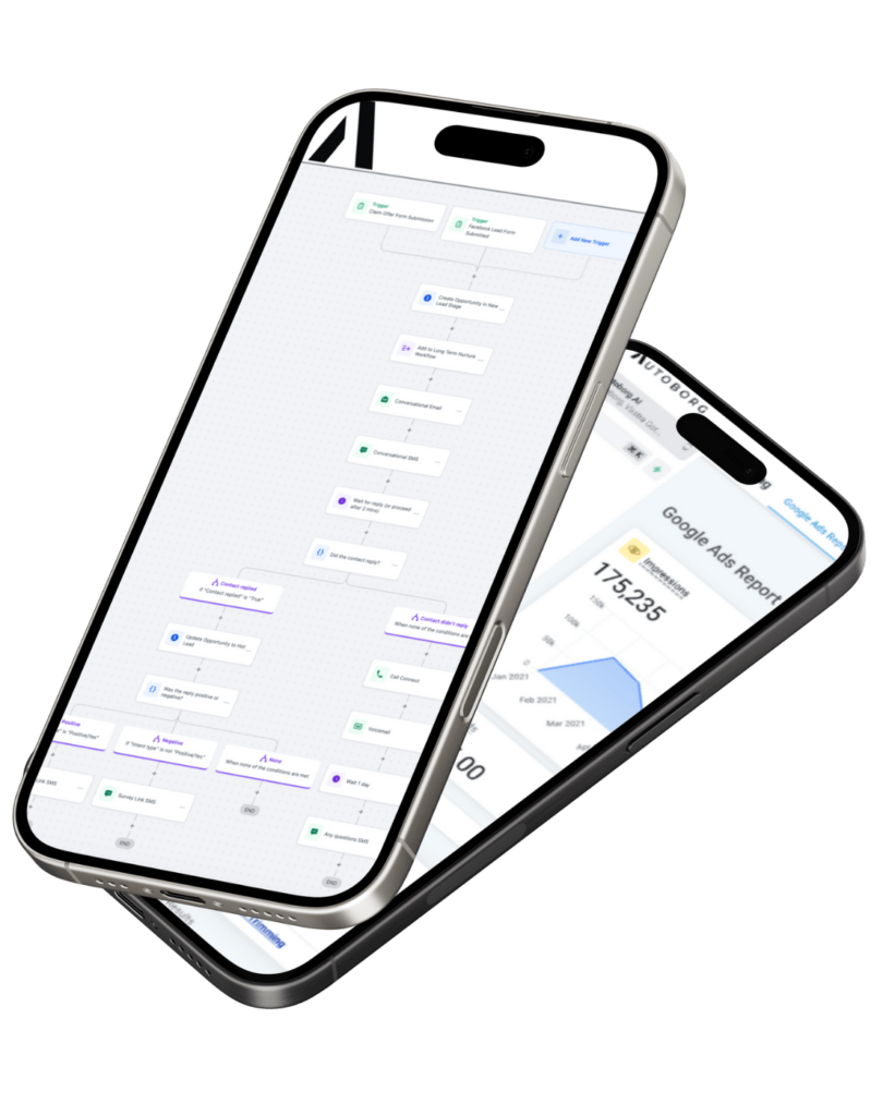 2 iPhones Autoborg AI mockup